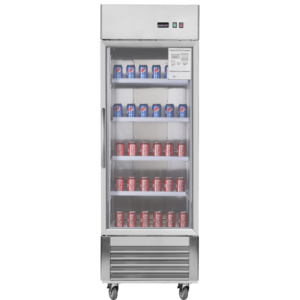 27"W Commercial Refrigerator 1 Glass Door Stainless Steel Interior and Exterior Construction Display Refrigerator 18.68 Cu.ft. Reach-in Merchandising Refrigerator Upright Fan Cooling Merchandiser