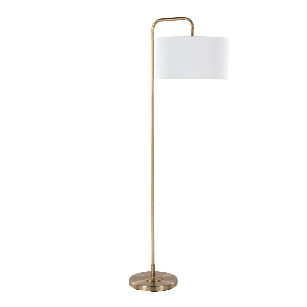 Puck 63.75" Contemporary Metal Floor Lamp in Gold Metal with White Linen Shade from Grandview Gallery by LumiSource