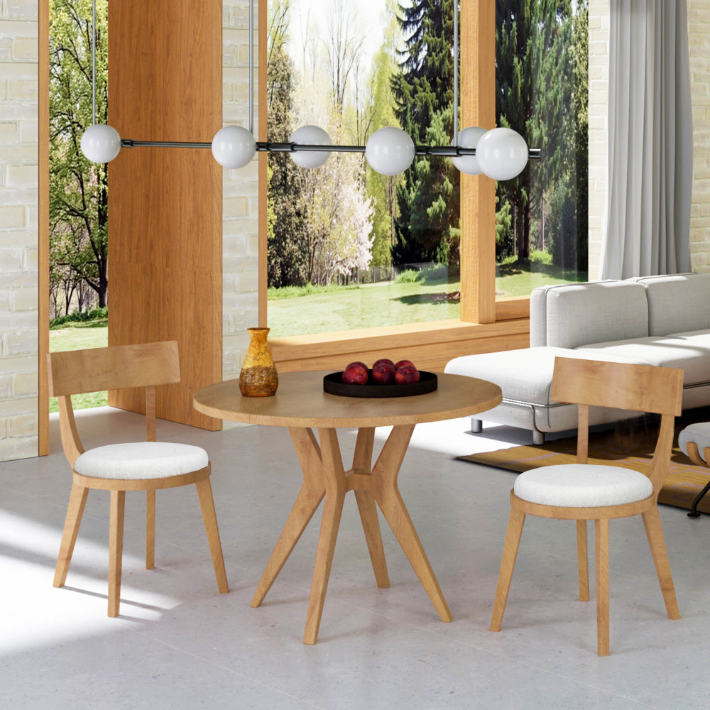 Mid-Century Modern 39.4" Round Dining Table with Intersecting Wooden Legs, Rubberwood & Plywood Construction, Oak Veneer Finish