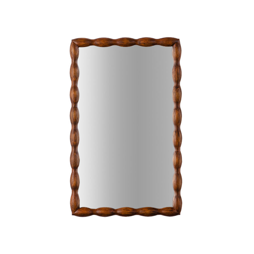 Mid-Century Modern Mirror with Solid Wood Frame,Wall-Mounted High-Definition Non-deformable Bedroom Mirror, Living Room Mirror,Brown