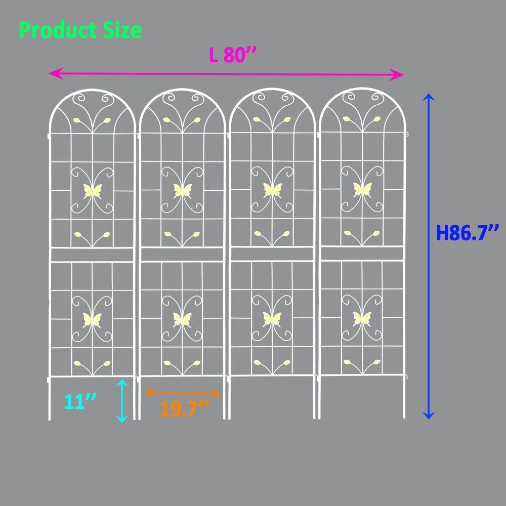 4 Pack Metal Garden Trellis 86.7" x 19.7" Rustproof Trellis for Climbing Plants Outdoor Flower Support Cream White