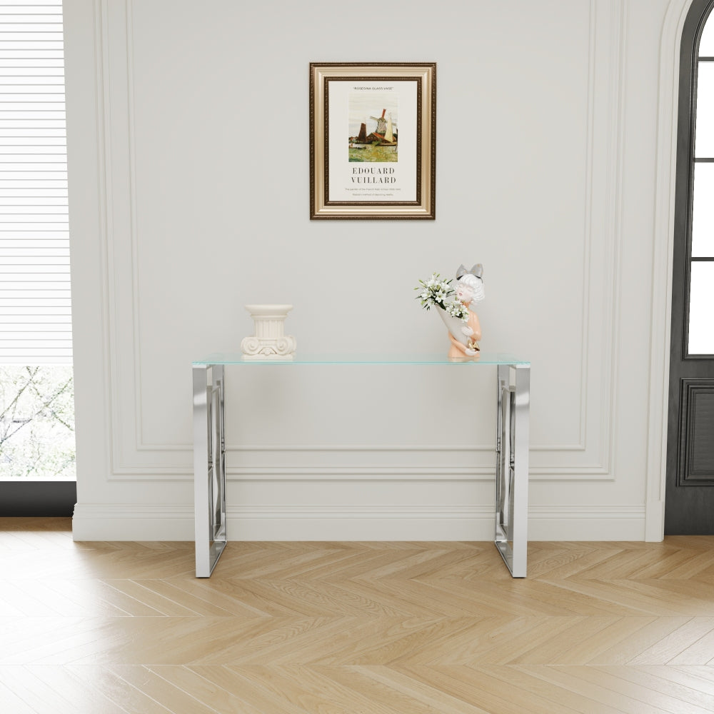 Console Table Stainless Steel Glass,Meal side table silvery Clear  bs-02 s