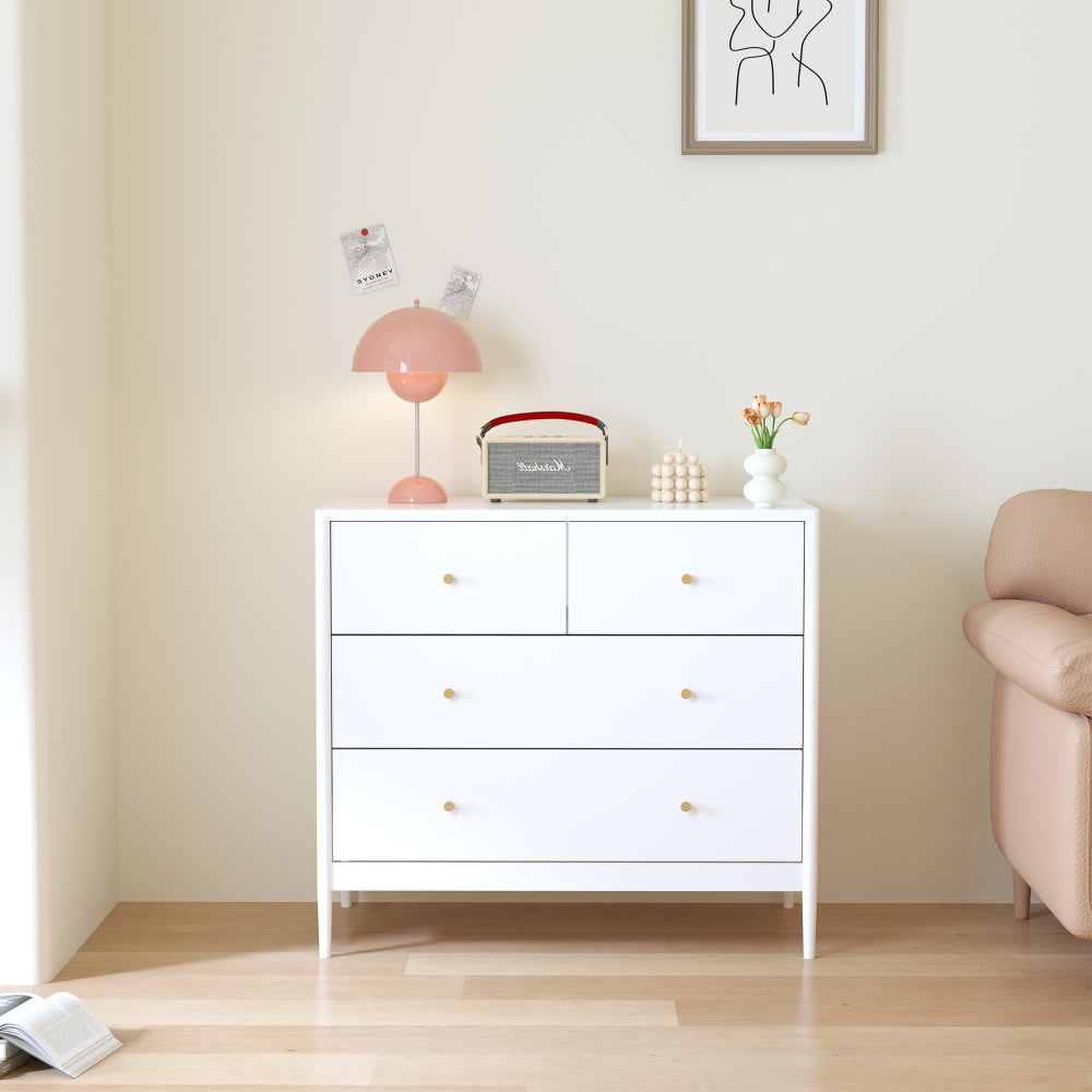 White 4-Drawer Kids Dresser, Wooden Storage Cabinet for Toddler Bedroom, Nursery, Closet, Baby Nightstand Organizer for Living Room or Apartment, 35.4" Wide