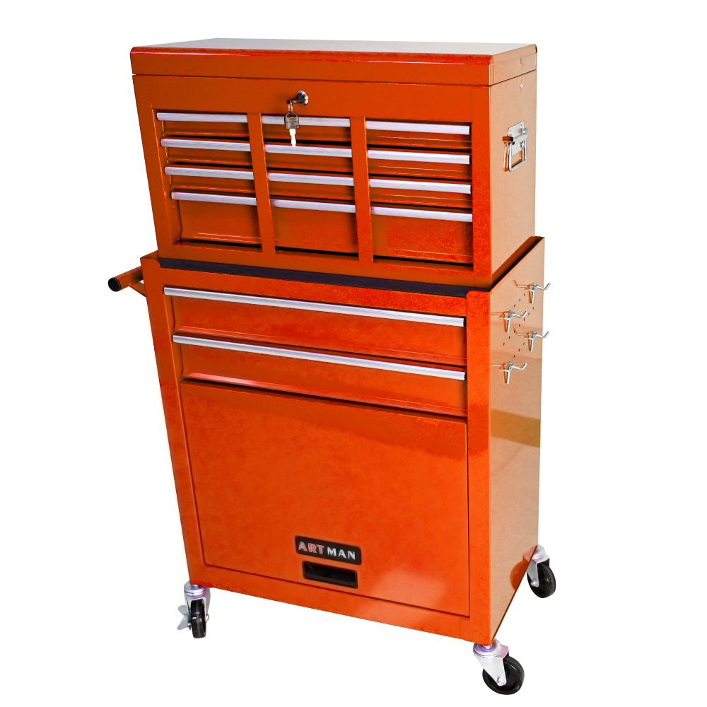 High Capacity Rolling Tool Chest with Wheels and Drawers, 8-Drawer Tool Storage Cabinet--ORANGE