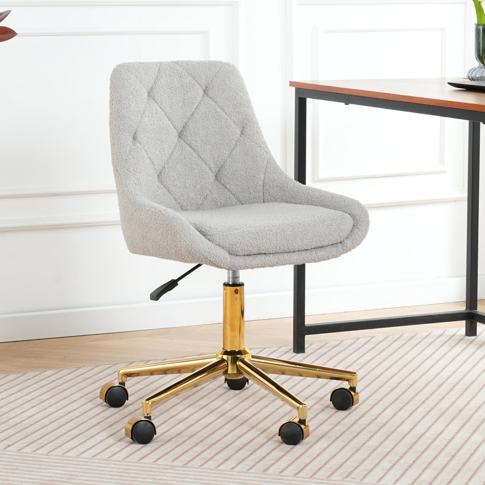 Modern teddy fleece fabric with chrome legs living room furniture dining chair, soft and comfortable, lift adjustment, free movement convenient, space saving. (set of 1)