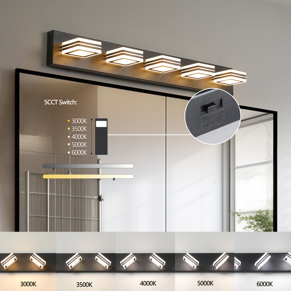 34" Modern 5-Light LED Vanity Light - Sleek Bathroom Wall Fixture, Iron & Acrylic, Dimmable & Energy-Efficient, Ideal for Mirror Lighting