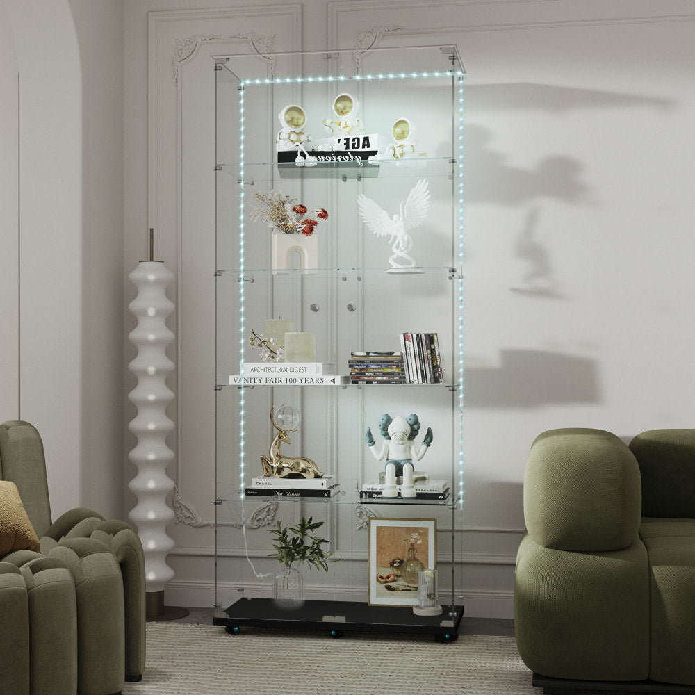 Tempered glass display cabinet,liquorcabinet,storagecabinet,filecabinet,with paipai lights,with locks,bottom equipped with adjustable feet,suitable for uneven,living room bedroom,corridor,office,white