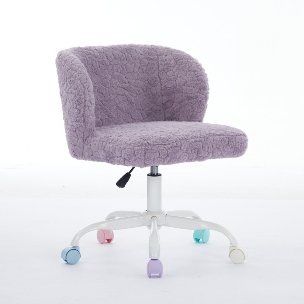 A&A Furniture Office Chair,Artificial rabbit hair Home Office Chair with Metal Base,Adjustable Desk Chair Swivel Office Chair,Vanity Chair(Violet)
