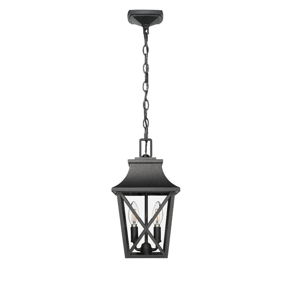 Outdoor Pendant Light Fixture, Black Farmhouse Outdoor Pendant Lights for Porch with Clear Glass, Modern Rectangular Exterior Hanging Lantern Light Fixtures (1 pack)