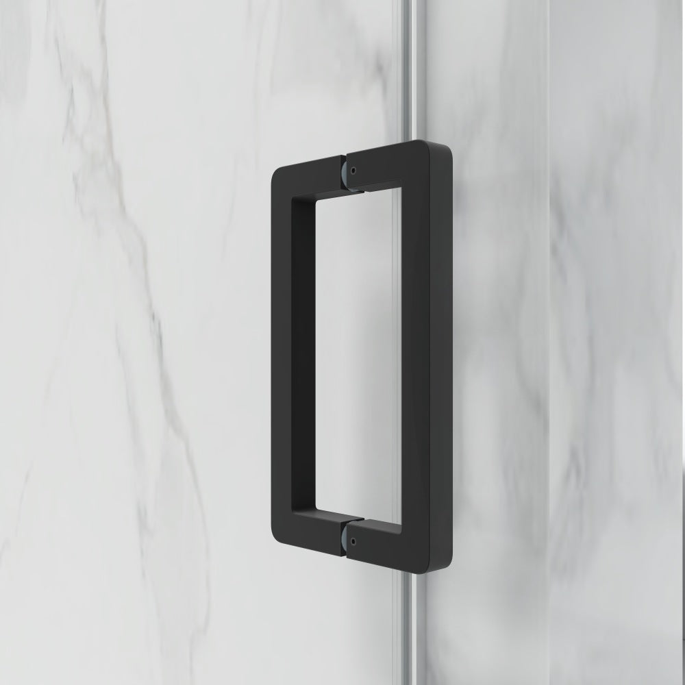 56-60"W×76"H Frameless Shower Door,6mm SGCC Tempered Glass+Protective,Matte Black,Stainless Steel Handle/ Rail,Adjustable Width,Easy Inst