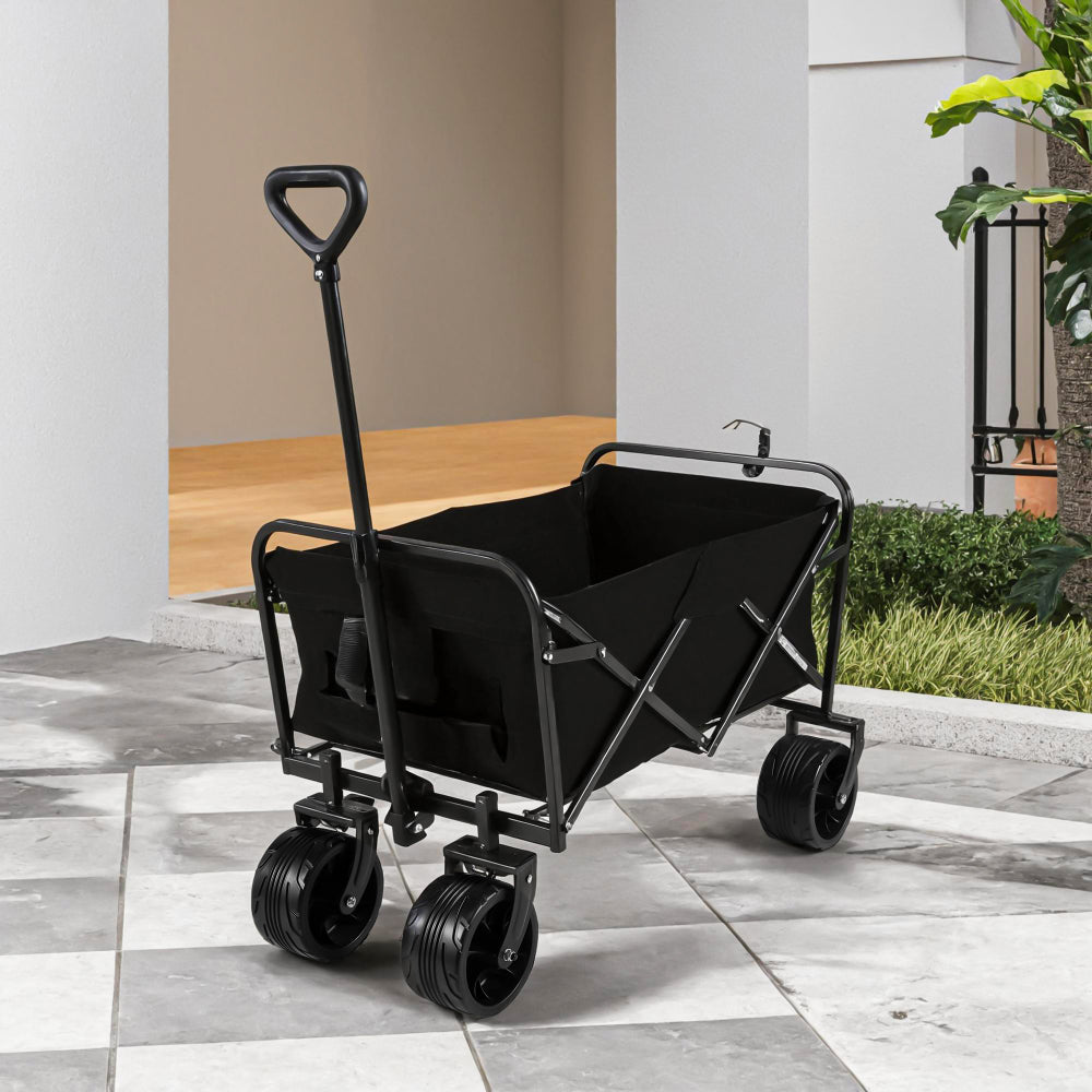 100L Collapsible Folding Beach Wagon Cart with 220Lbs Large Capacity, Wagons Carts Heavy Duty Foldable with Big Wheels for Sand, Garden, Camping