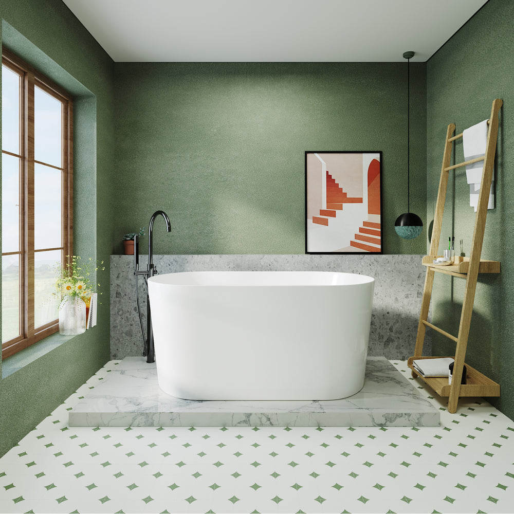55" Acrylic Freestanding Bathtub, Small Soaking tub, Glossy White, Pop Up Chrome Drain, cUPC Certified