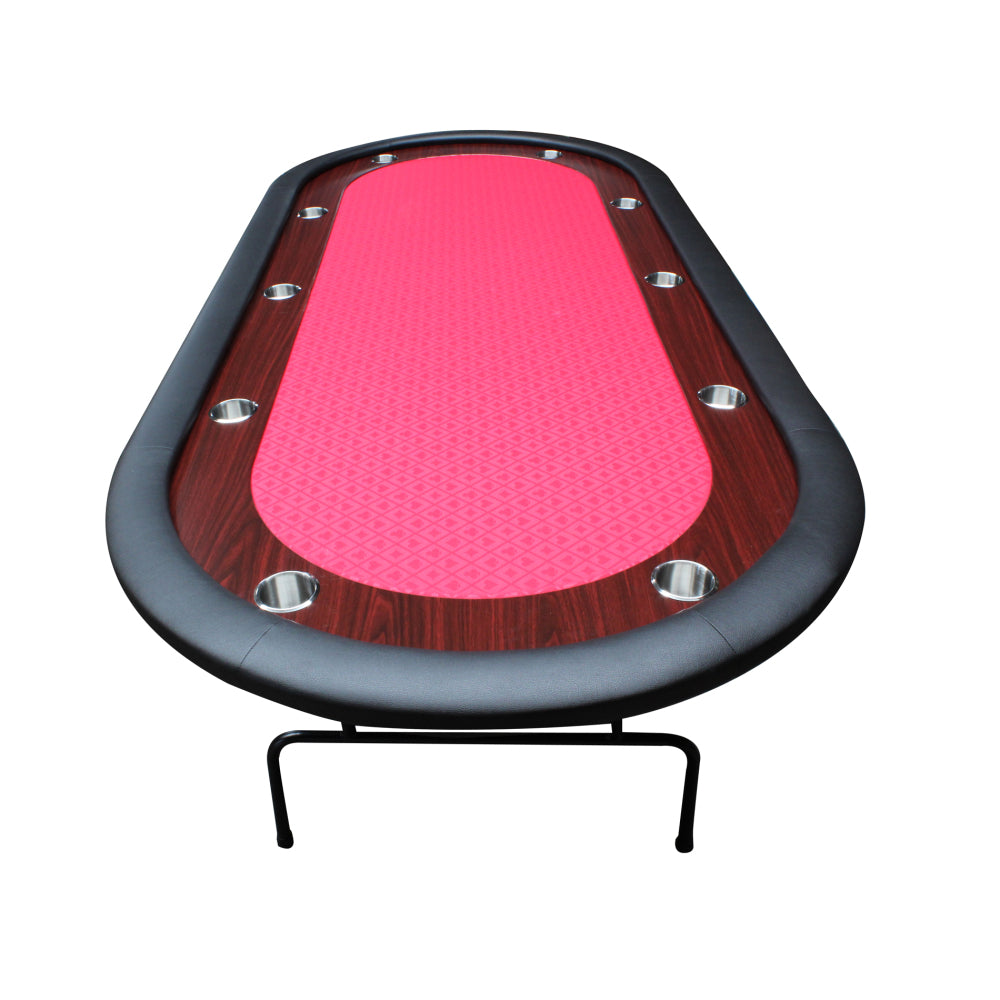 96" Light Series Foldable Poker Table with Wooden Racetrack Felt Stainless Legs Cup Holders Red