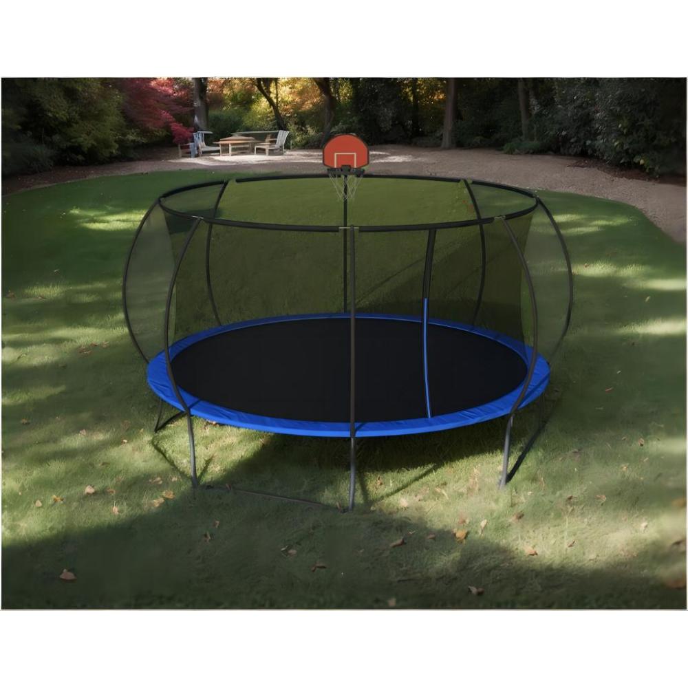 14 FT Pumpkin Trampoline, Outdoor Trampoline with Basketball Hoop, Enclosure Net and Ladder