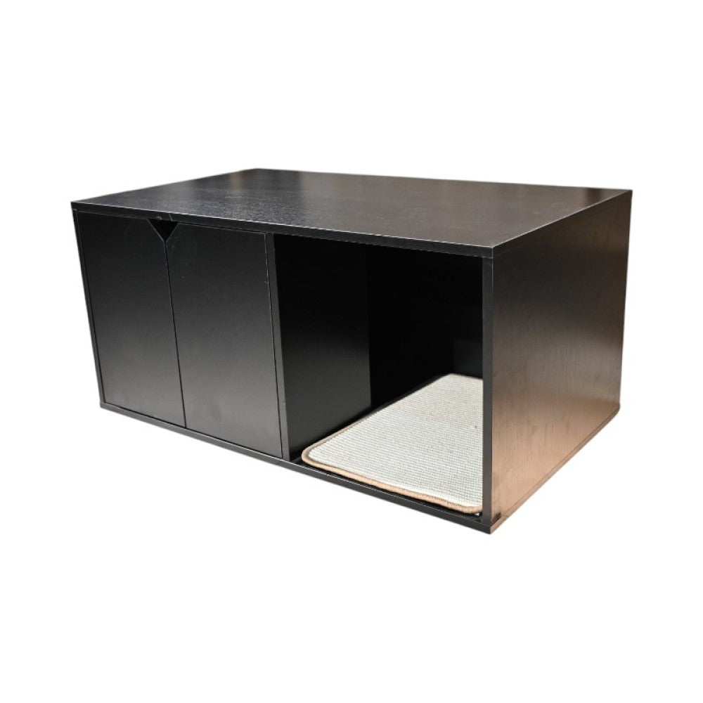 35.83" Cat Litter Box Enclosure Hidden Furniture (Scratch Pad Included), Modern Black Cat House with Corrugated Cardboard Scratching Pad - 35.83" x 20.47" x 17.05", 52 lbs
