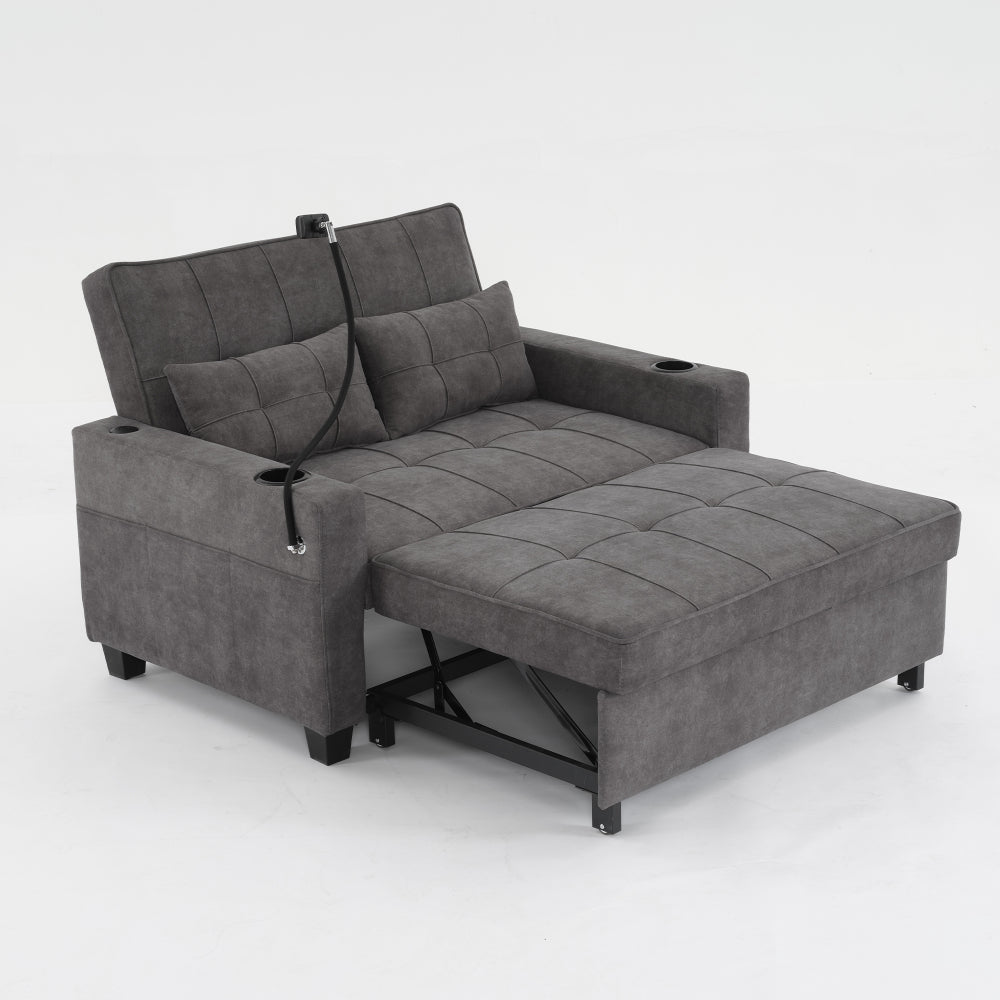 Futon Chair Bed Convertible Chair 3-in-1 Pull Out Sleeper Chair Beds with USB Ports,Wear-resistant and Anti-scratch, Armchair Bed Sleeper for Living Room (Dark Grey Linen)