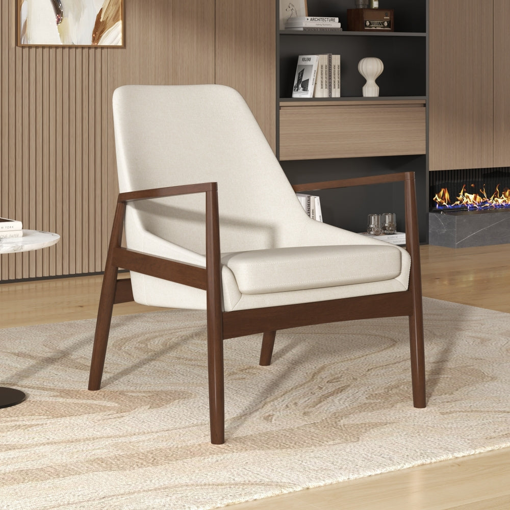 U-Can Modern Accent Chair with Ottoman, Mid Century Lounge Chair with footrest, Comfy Fabric Armchair Upholstered Set with Solid Wood Frame for Living Room