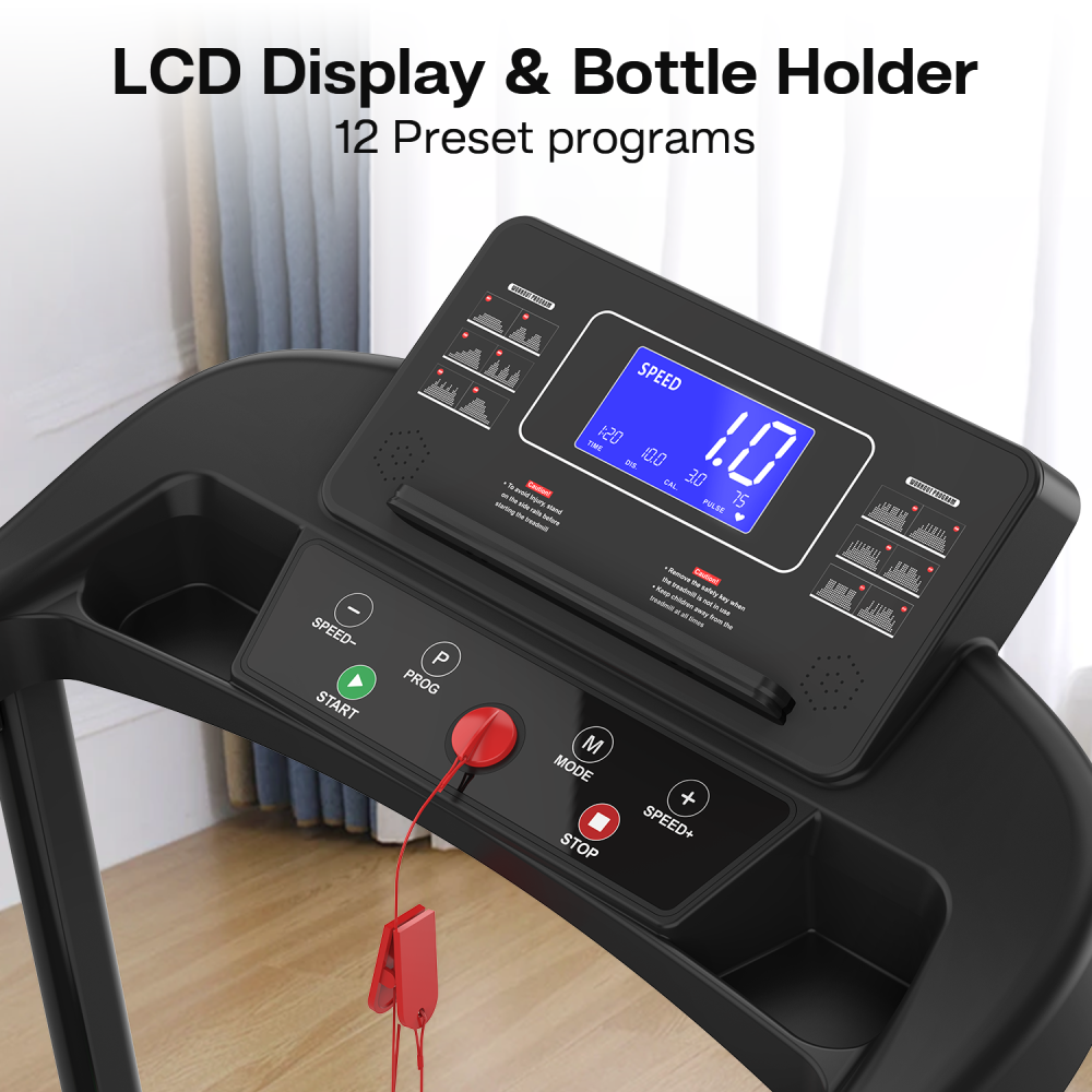 Walking Pad Treadmill for Senior, Foldable Exercise Treadmill with Stable and Safe Structural Design, Large LED Display for Elderly, Long Handrail for Balance, 300 Lbs Capacity