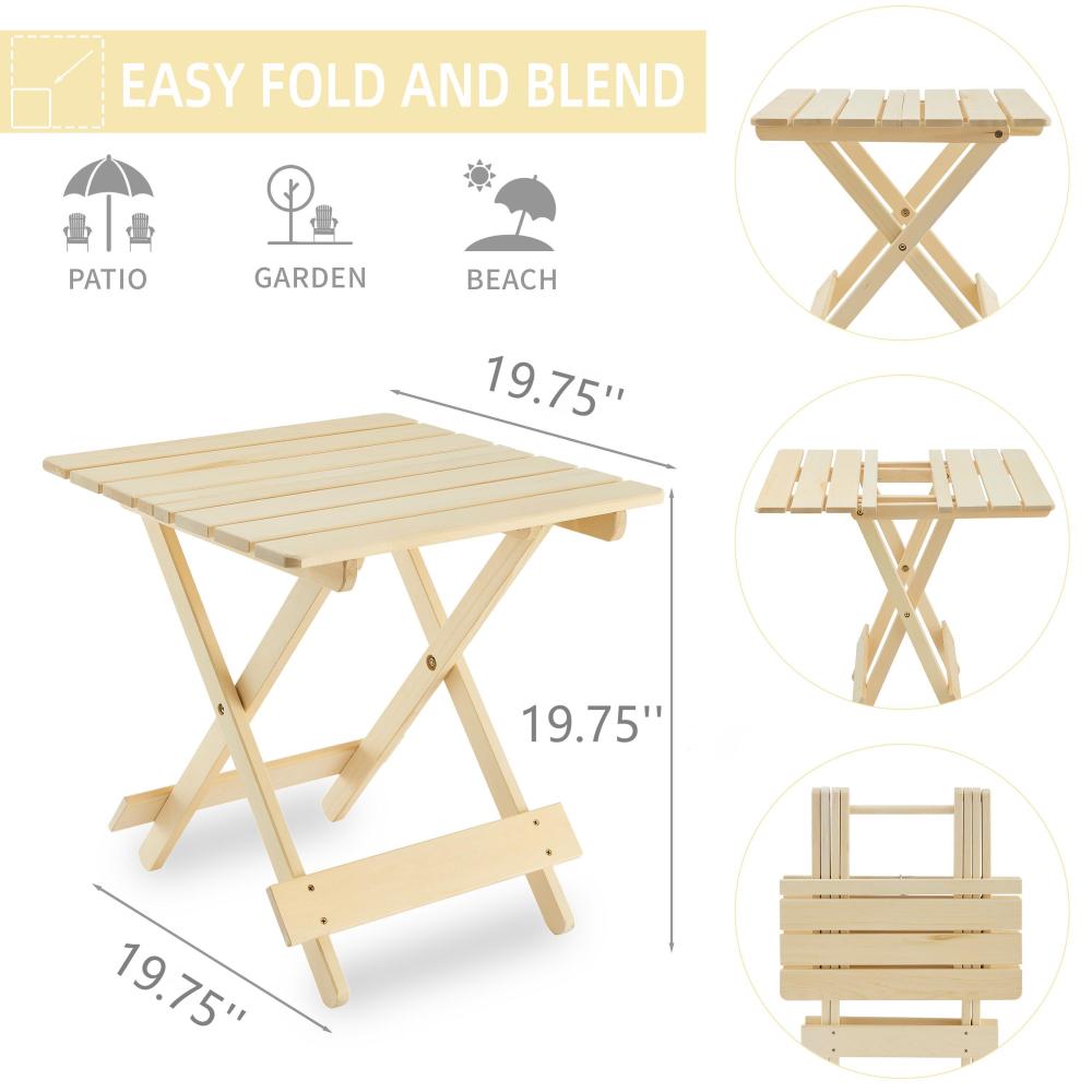 Folding Square Table  Patio Outdoor solid wood Table for Backyard, Balcony, Portable Design Space-Saving Natural Wood Color