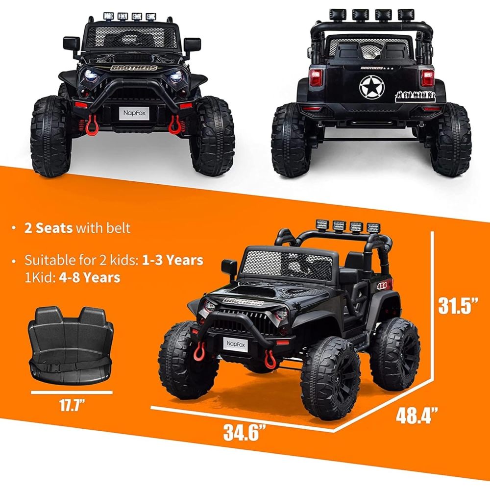 12V Ride on Car Truck with Remote Control, 2 Seater Kids Electric Car, Spring Suspension, 9Ah Battery Powered, 3 Speeds, Double Doors, Music Player