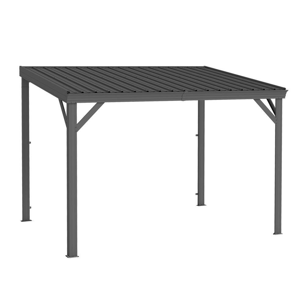 8'x 8' Lean to Gazebo with Upgraded Drainage System, Wall Mounted Gazebo Hardtop Galvanized Steel Sloping Roof for Patio Deck Backyard Lawn Party(Gray)