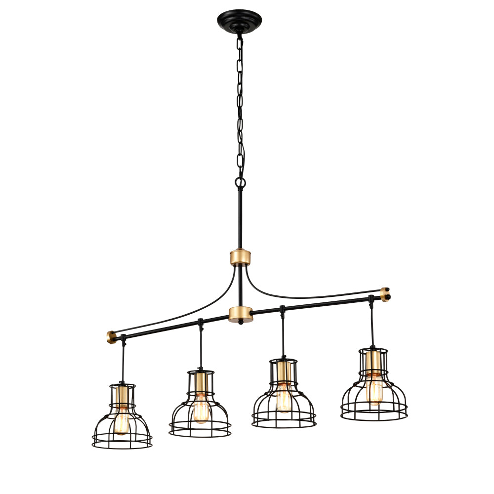 Dining Room Light Fixture/Chandelier Over Table, 40-Inch Hanging for Farmhouse Linear Chandeliers,4-Light Kitchen Island Lighting,Matte Black and Matte Gold Ceiling Chandelier,with Metal lampshade