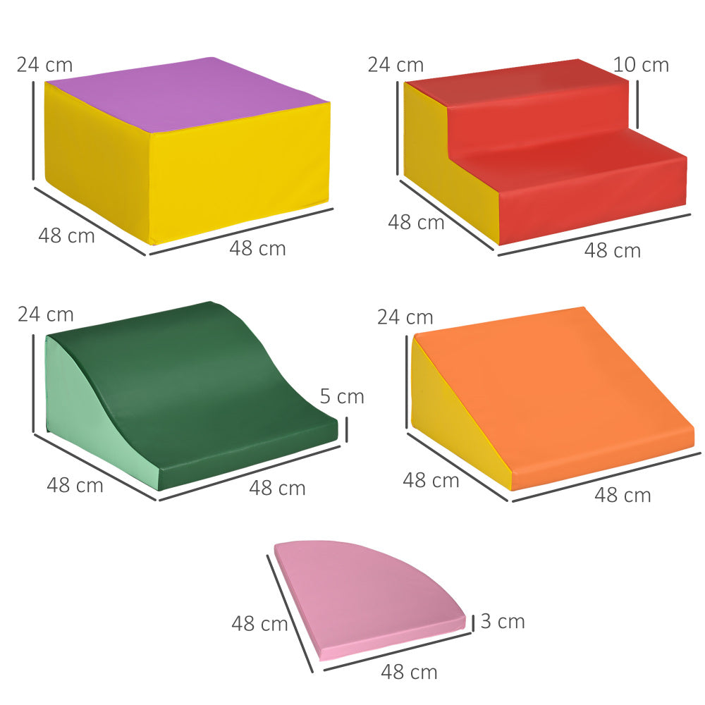 Qaba 6-Pieces Foam Climbing Blocks for Toddlers 1-3 Years, Soft Play Set for Climb and Crawl, Indoor Kids Baby Activity Play Set, Assorted