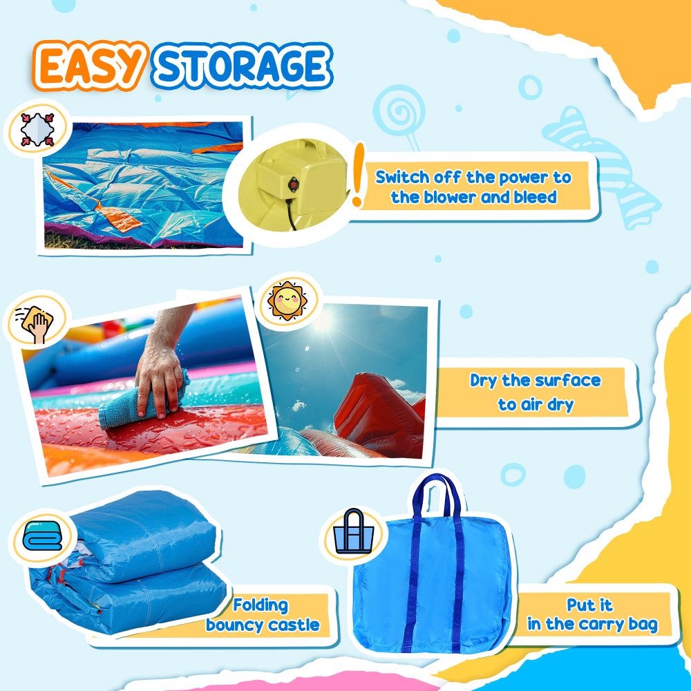Outsunny 6-in-1 Inflatable Bounce House with Slide, Climbing Wall, Water Cannon, and More, Inflatable Water Slide for Kids with 2 Min. Inflation with Inflator