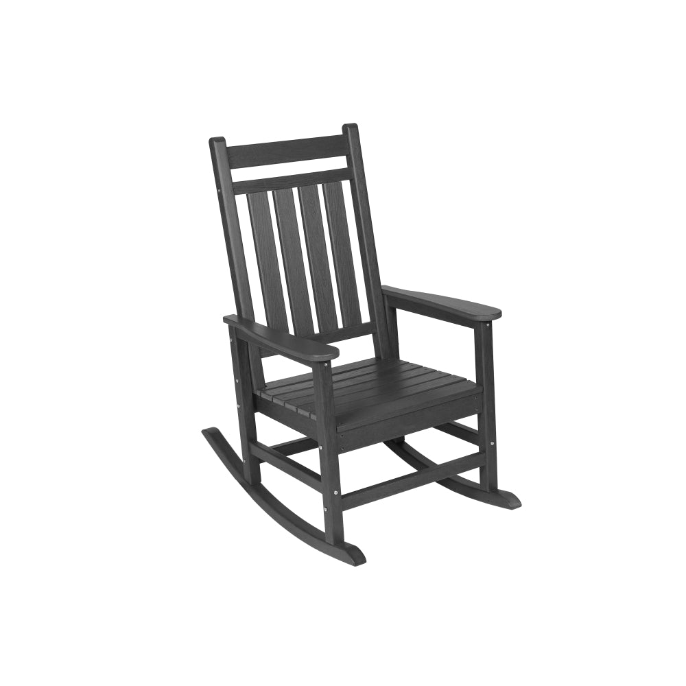 Oversized Rocking Chair with Wood-Texture, Outdoor Rocking Chair for Adults, All Weather Resistant Porch Rocker for Lawn Garden, Grey