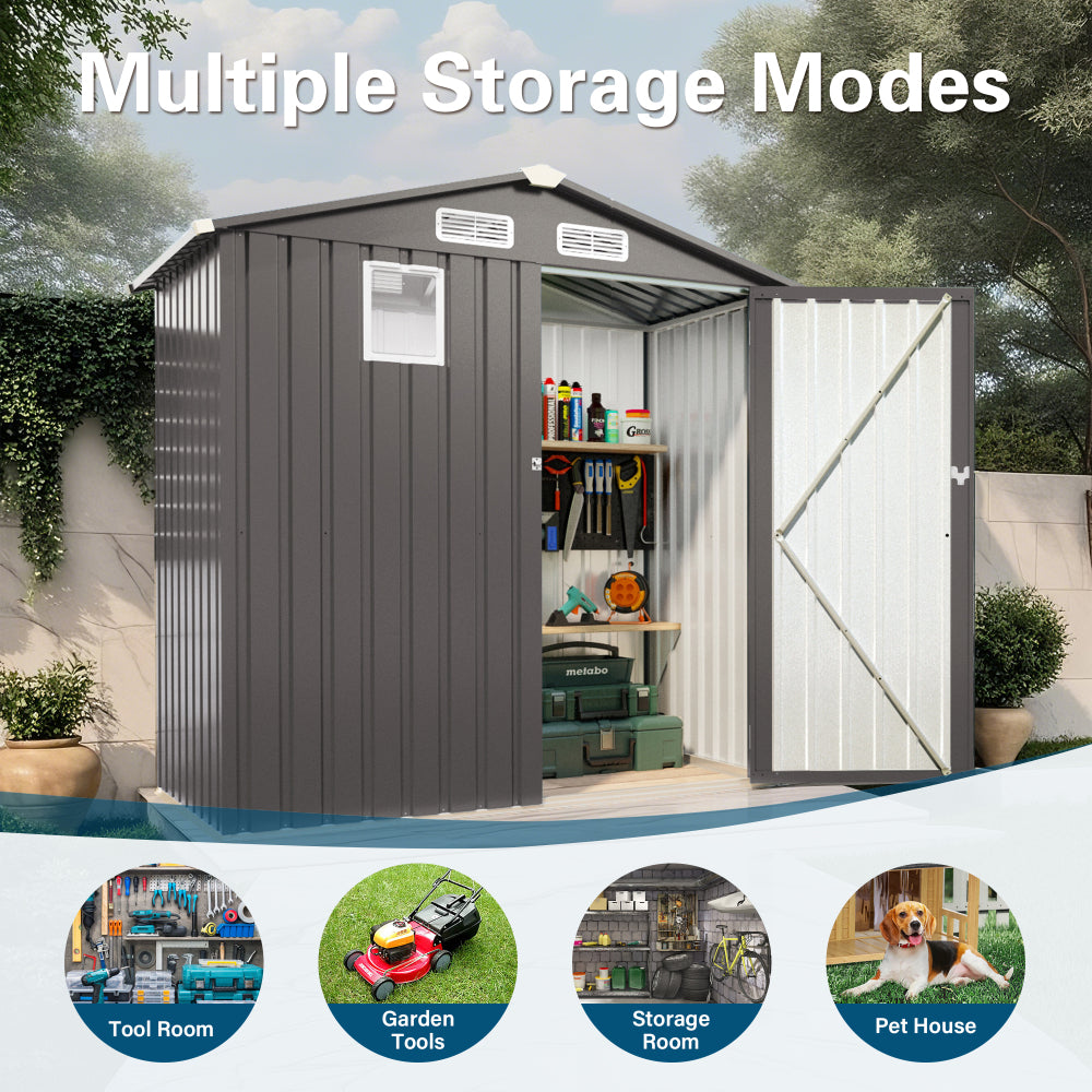 6X 3.5FT Metal Outdoor Storage Shed, Tool Shed with Peaked Roof Watertight with Clear Window and Lockable Door Compact Metal Tool Room for Garden, Backyard, Patio, Sundries and Bike Storage, Gray