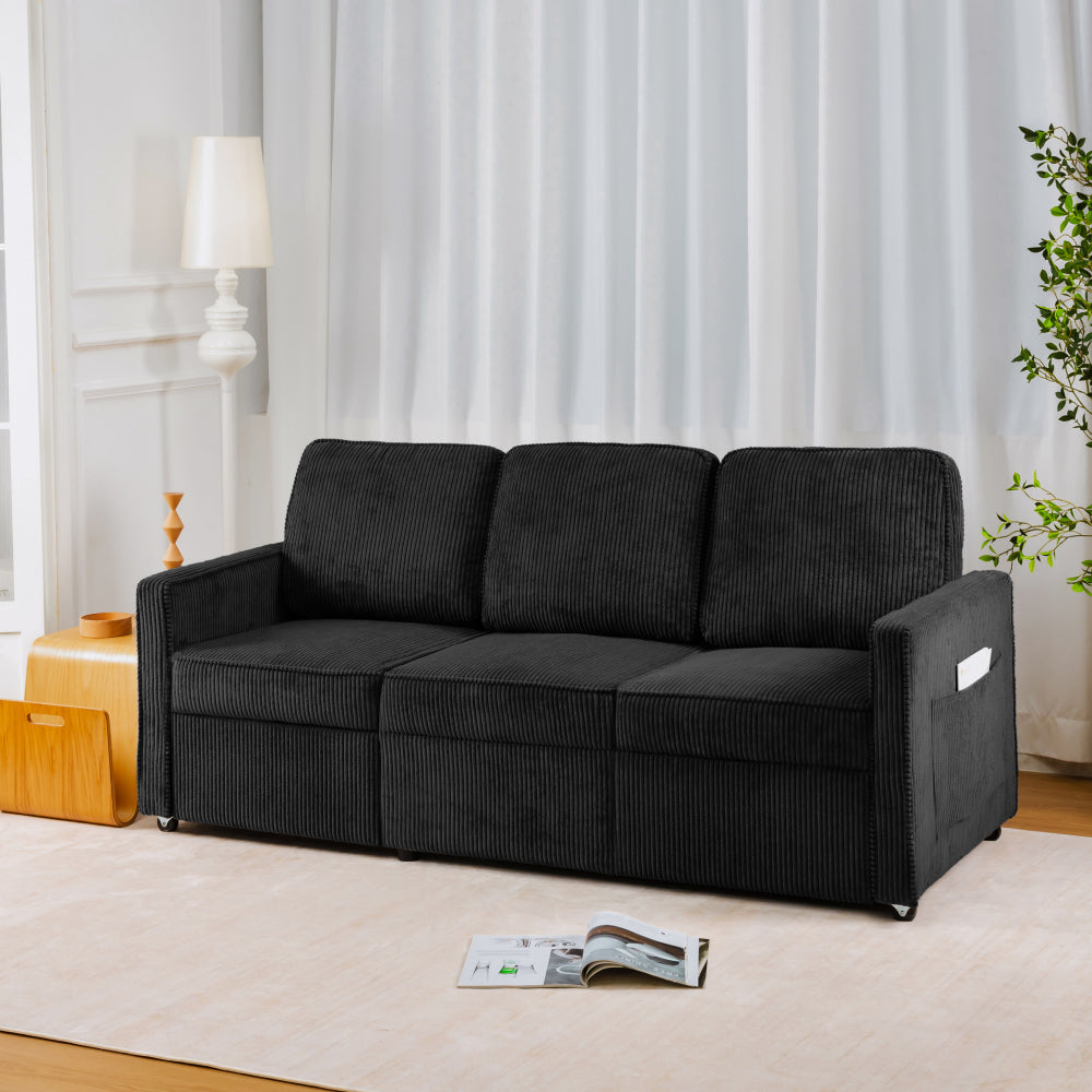 Retractable 3 Seater Sofa, Easy To Assemble, Suitable For Living Rooms, Apartments And Flexible Sofas For Small Spaces, Olive Green Corduroy