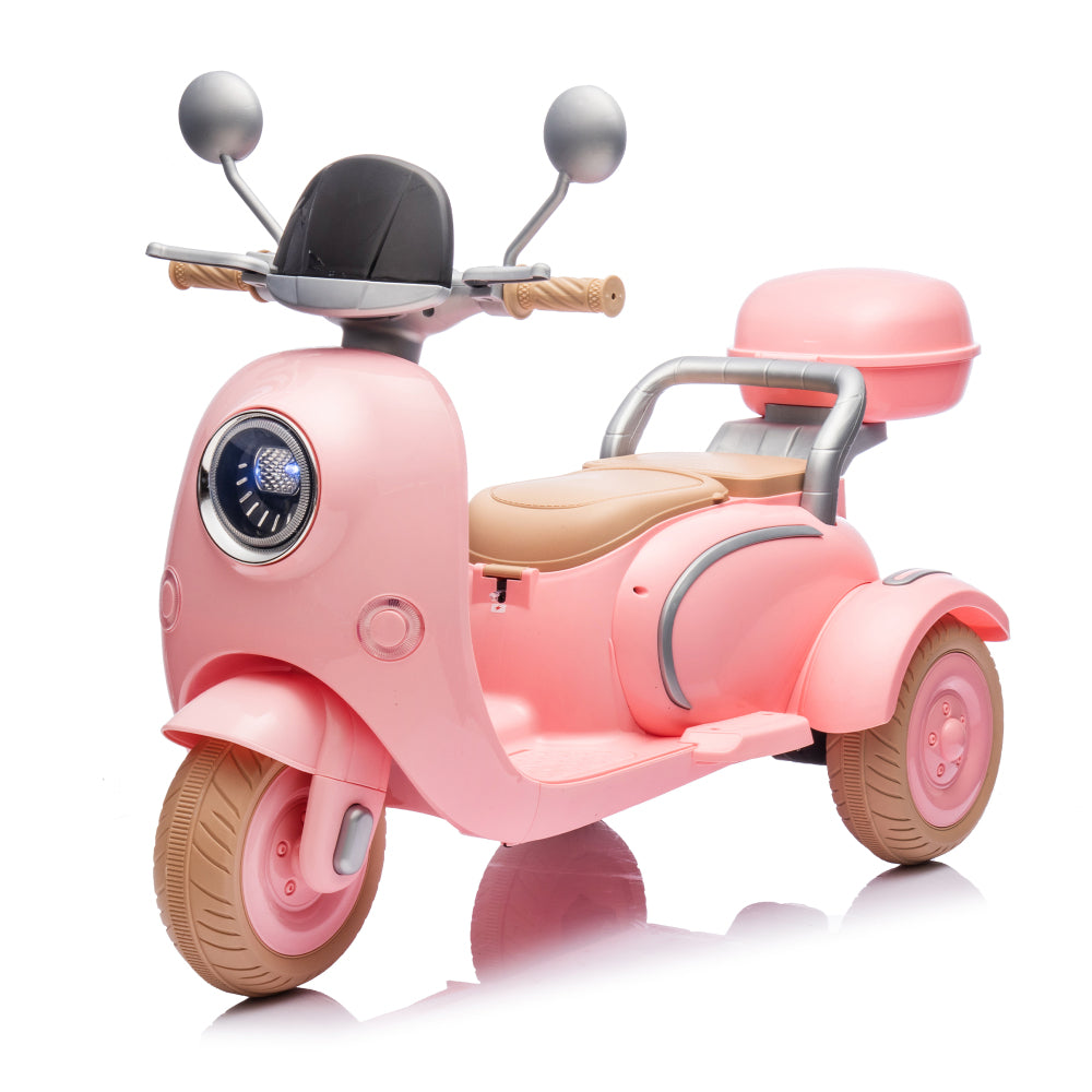 12V Two motors Kids Ride On Level Up Two-seater  Electric Motorcycle,Three-wheel Toy w/Music,Bluetooth,USB,Backseat flip adult seat,Portable Storage Hooks&Oversized  Trunk,LED Headlight  For Kids 3-6.