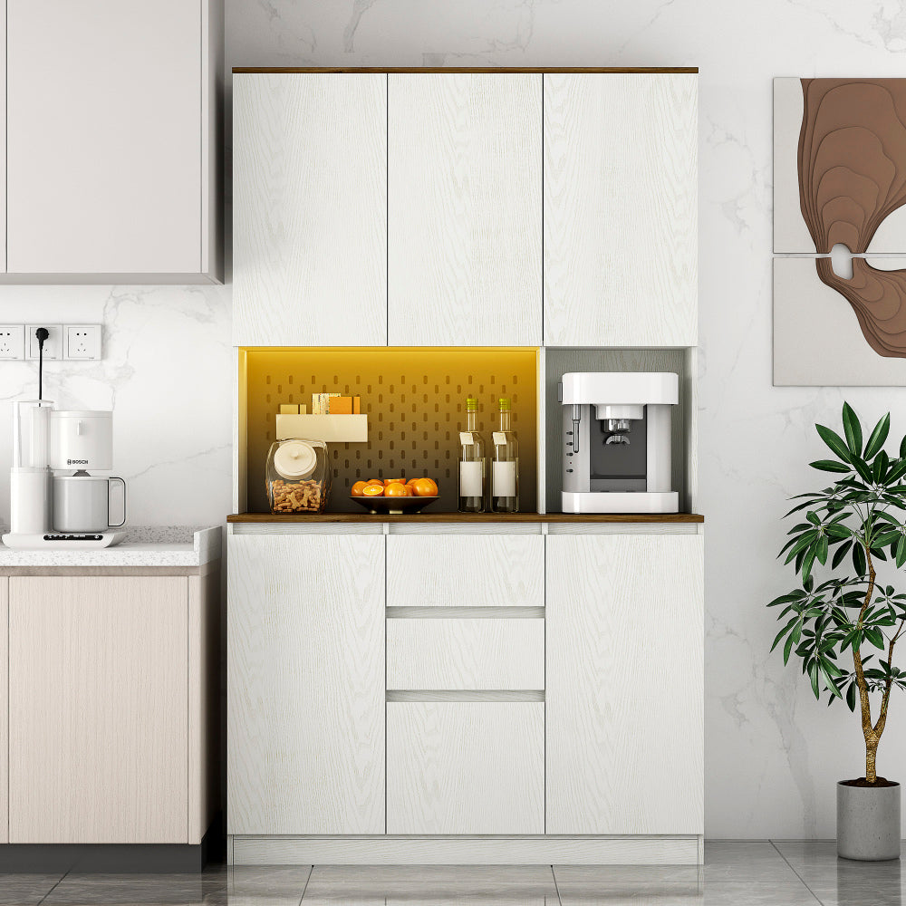 74" Kitchen Pantry Cabinet with Charging Station,Freestanding Buffet Cupboards Sideboard with Drawer,Modern Pantry Cabinet with Microwave Stand for Kitchen,Living Room,Dinning Room
