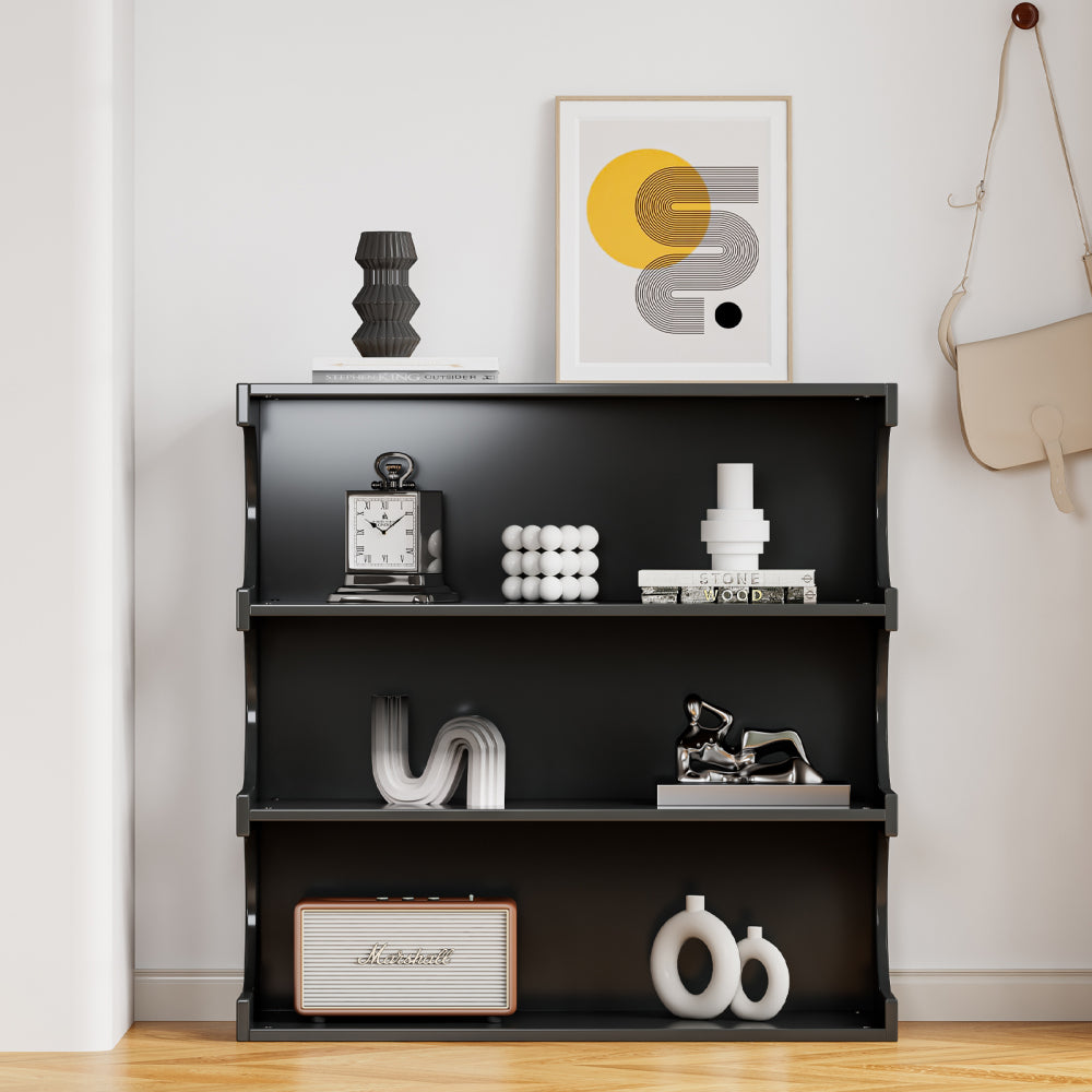 Multifunctional 4-Tier Black Book Shelf & Coffee Table for Living Room Dining Room Study Entryway, Creative Furniture Floor Bookshelf, Minimalist Organizer Storage Shelves