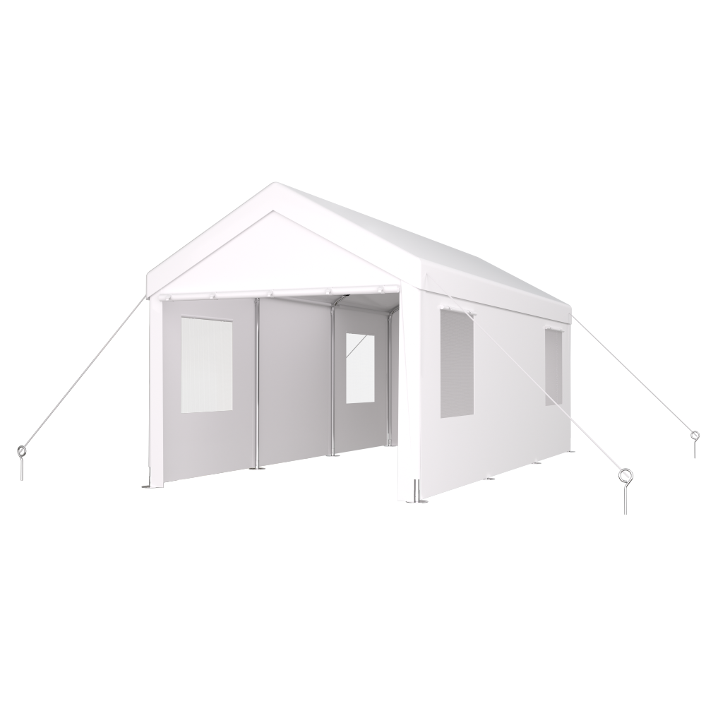 Carport 12' x 20' Portable Garage, Heavy Duty Car Port Canopy with 2 Roll-up Doors & 4 Ventilated Windows for Car, Truck, Boat, Garden Tools,white