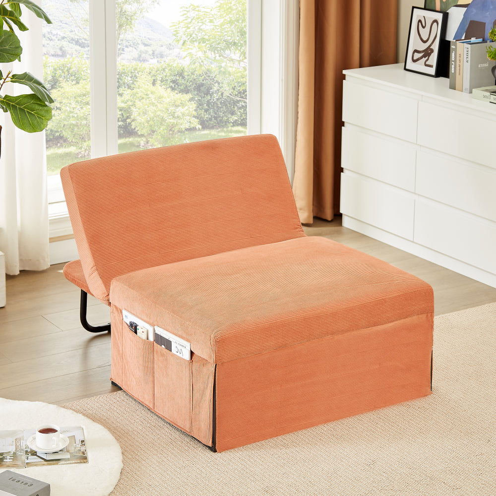 Modern Corduroy Sofa Bed,Couch Chair,Sleeper Bed,Small Lounge Sofa w/Reclining Backrest,Furniture for Living Room,Bedroom,4 in 1 Convertible Sleeper Sofa Bed, Red Brown
