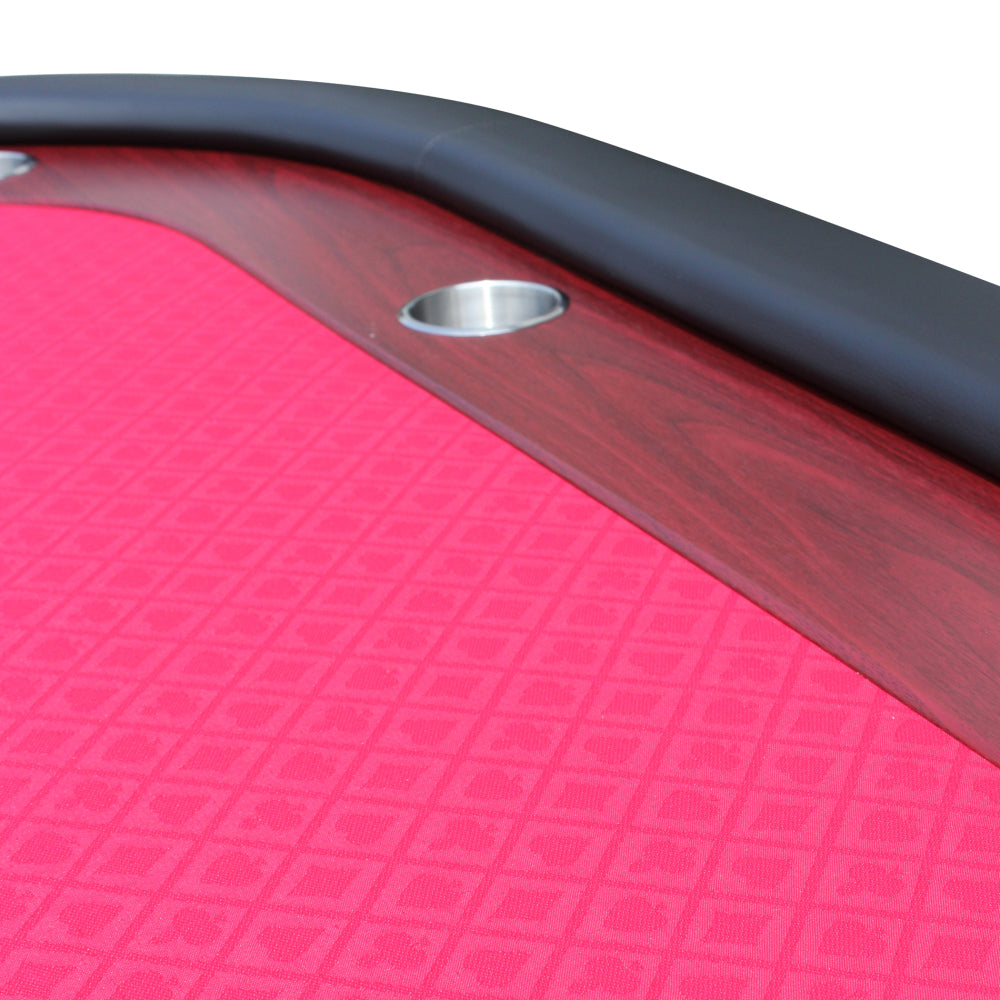96" Poker Table for 10 Players with Speed Cloth Wooden Texture Racetrack Luna Legs Model 16365 Red