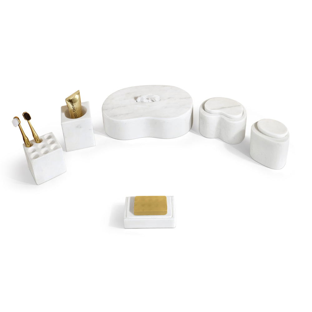 White natural marble bathroom accessories set, natural stone, genuine marble, real marble