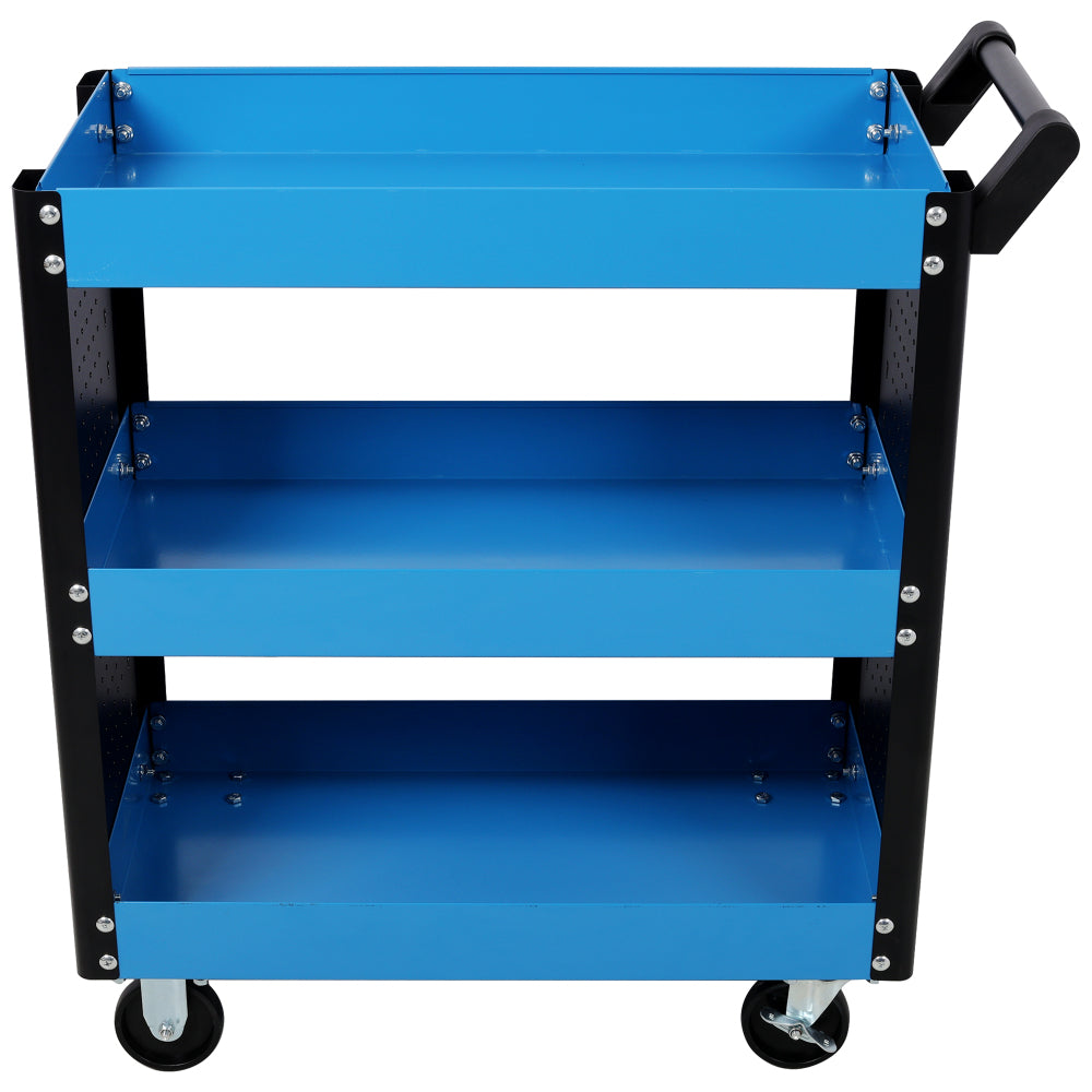 3 Tier Rolling Tool Cart on Wheels,Heavy Duty Utility Tool Cart with Pegboard for Repair Shop, Garage, Warehouse,Blue