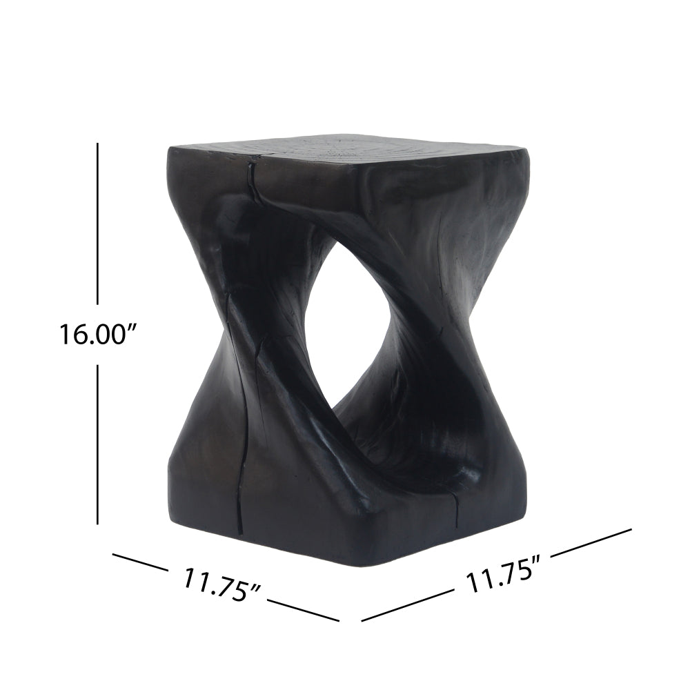 MGO Twist Shape Side Table, Wood-like texture, Black Color