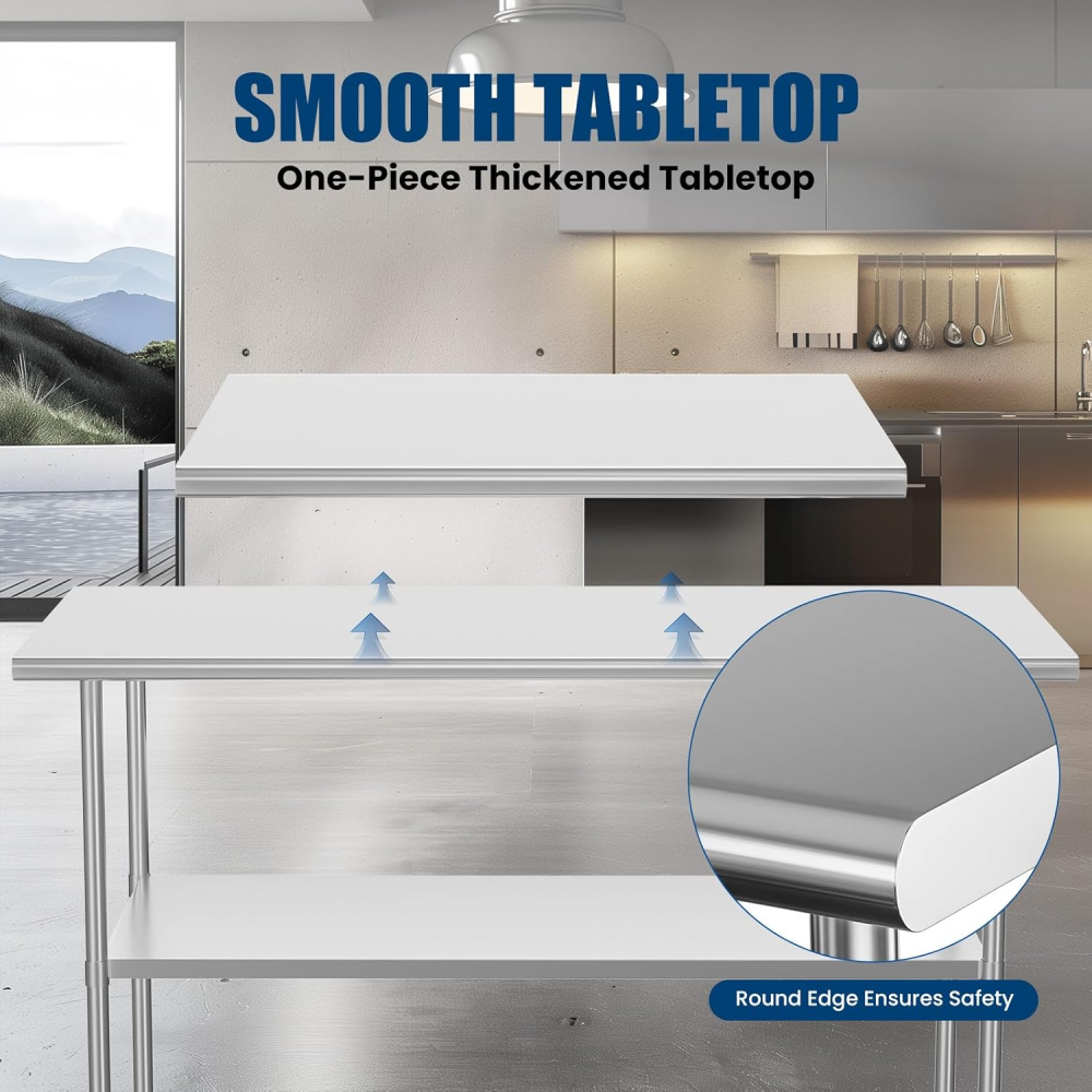 Stainless Steel Table 24 x 60 Inches Metal Prep Table with Adjustable Undershelf, Stainless Table for Commercial Kitchen, Outdoor, Restaurant, Hotel & Garage