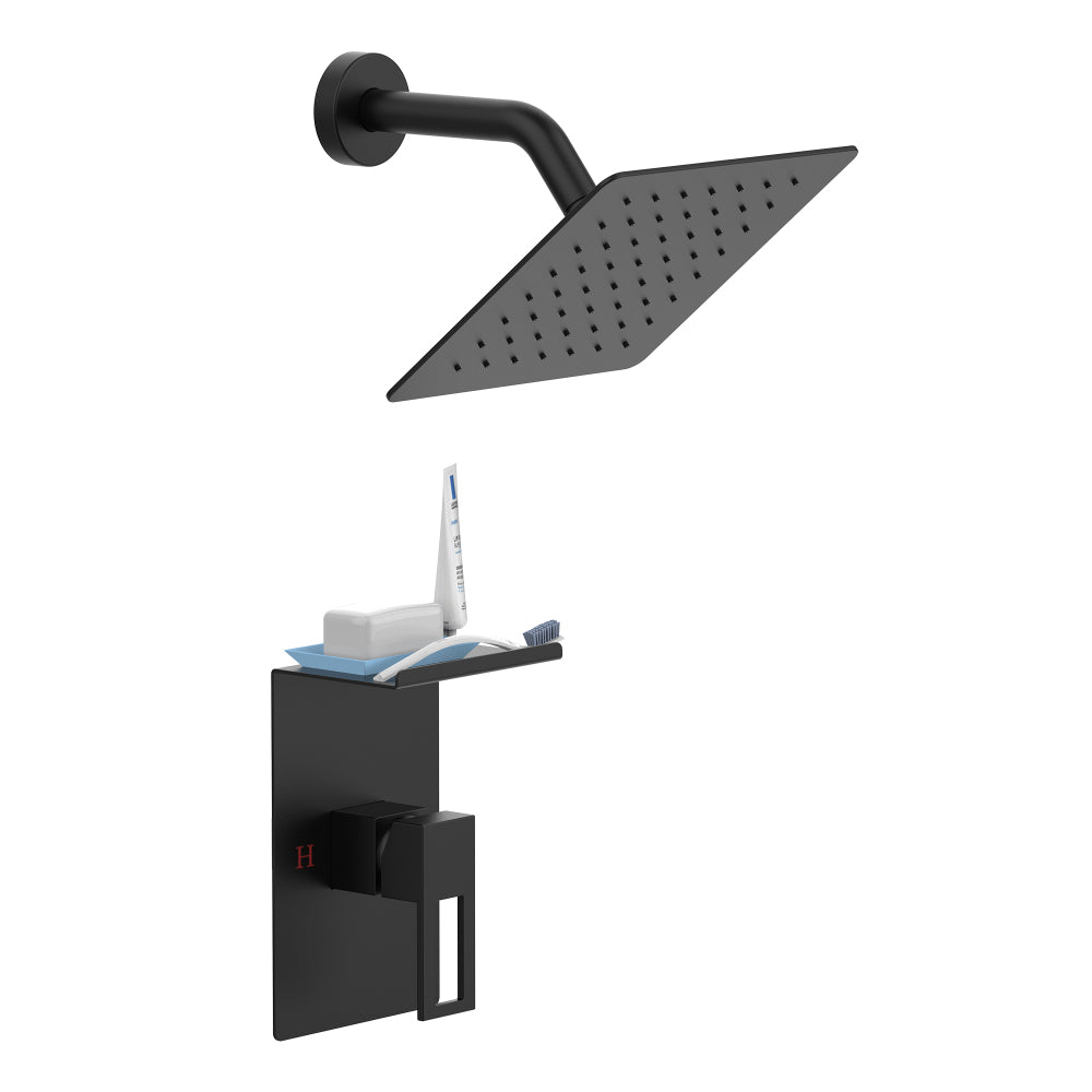 Shower Faucet With Storage Rack 8-inch Rain Shower Head Shower decoration kit with single spray shower head Shower Faucet Set Complete Matte Black