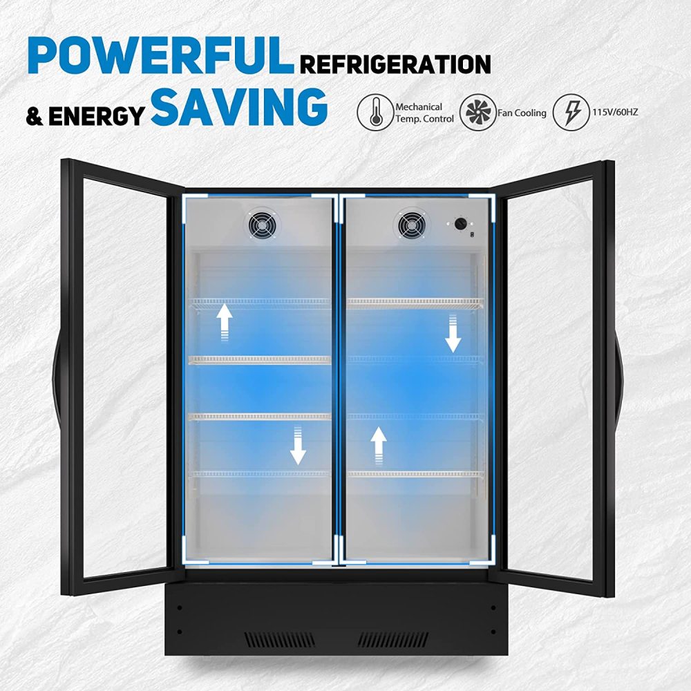 Commercial Display Refrigerator, Upright Swing Glass Door Merchandiser Fridge with LED Lightning, Reach-in Beverage Cooler for Shop Restaurant, ETL Approved, 17.1 Cu. Ft, Black