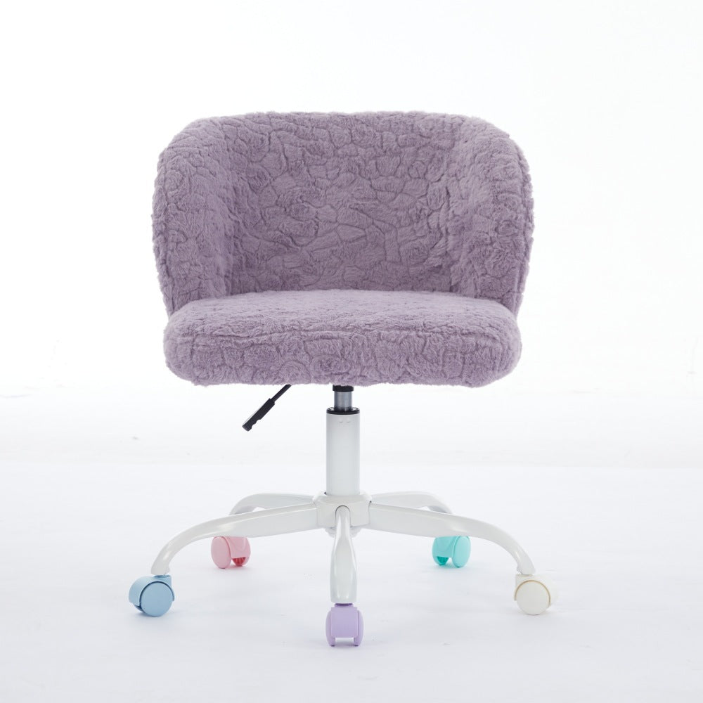 A&A Furniture Office Chair,Artificial rabbit hair Home Office Chair with Metal Base,Adjustable Desk Chair Swivel Office Chair,Vanity Chair(Violet)