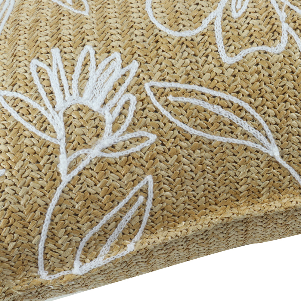 Outdoor/Indoor Throw Pillows, Decorative Throw Pillows with Inserts, Simulated Straw Weaving 18"x18" Square Pillows for Bed, Couch, Sofa and Patio Furniture (Set of 2, Casual Flowers)