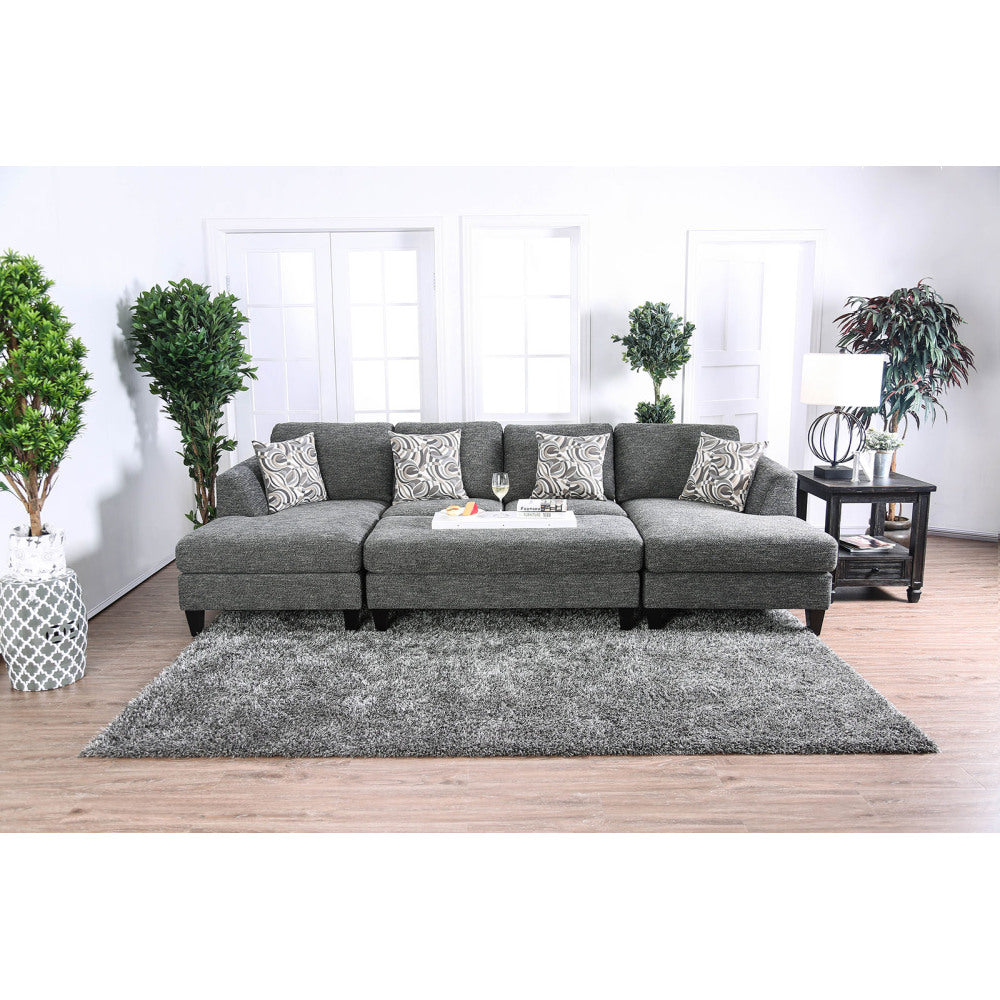 Gray Chenille 5pc Sectional Set Living Room Furniture Pillows Armless Chair Ottoman Chaise Plush Couch Sectionals