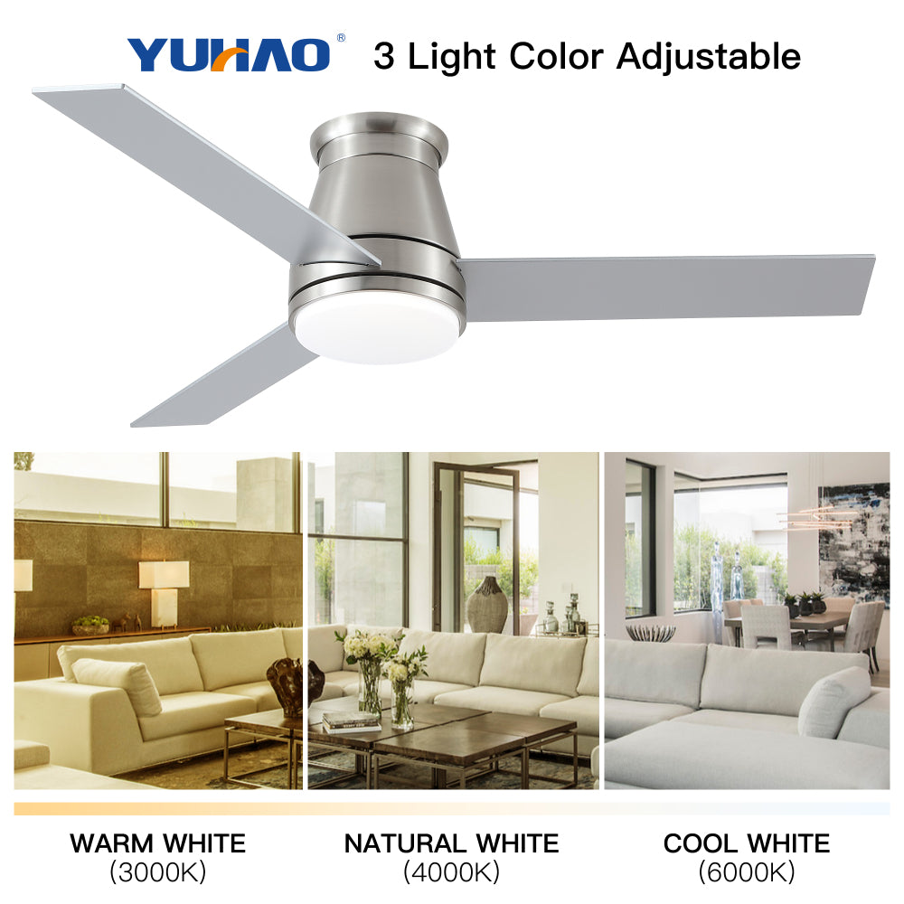 48" Bruched Nickel Lowe Profile Ceiling Fan with Light