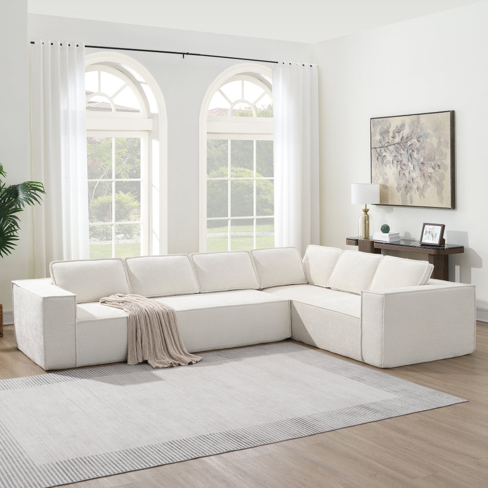 109*68" Modular Sectional Living Room Sofa Set, Modern Minimalist Style Couch, Upholstered Compressed Sofa for Living Room, Bedroom, Salon, 2 PC Free Combination, L-Shape, Cream