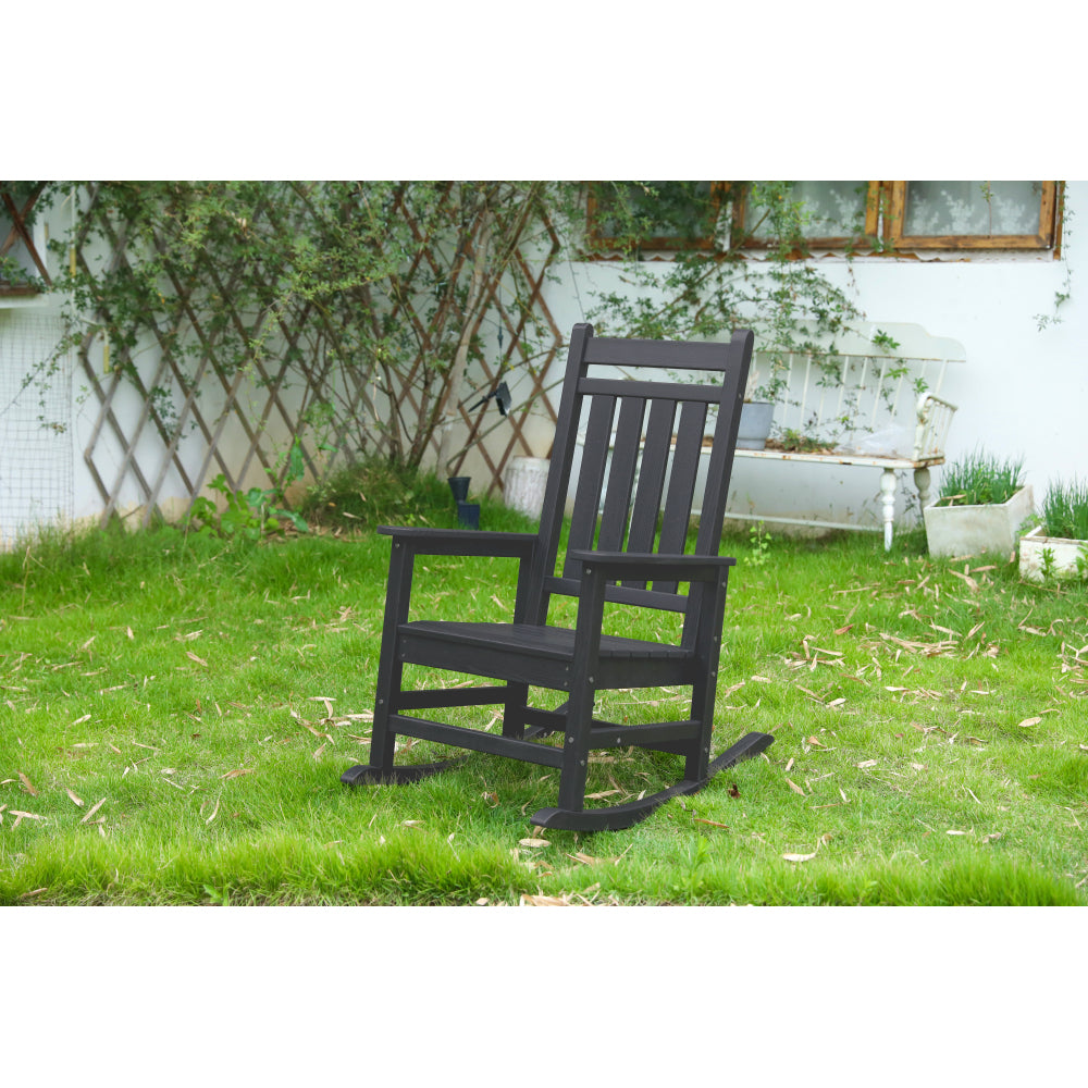 Oversized Rocking Chair with Wood-Texture, Outdoor Rocking Chair for Adults, All Weather Resistant Porch Rocker for Lawn Garden, Grey