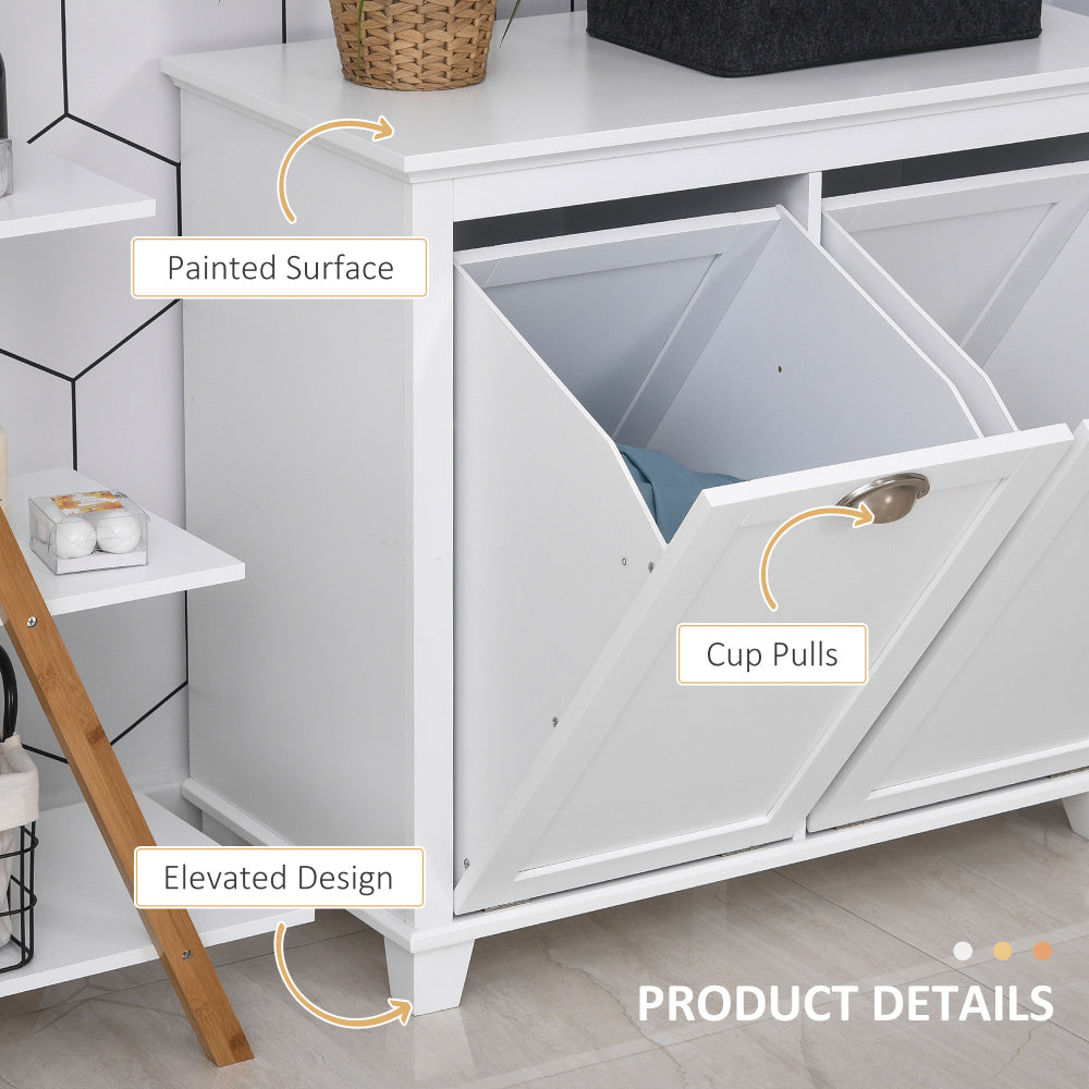 HOMCOM Tilt-Out Laundry Sorter Bathroom Cabinet, White
